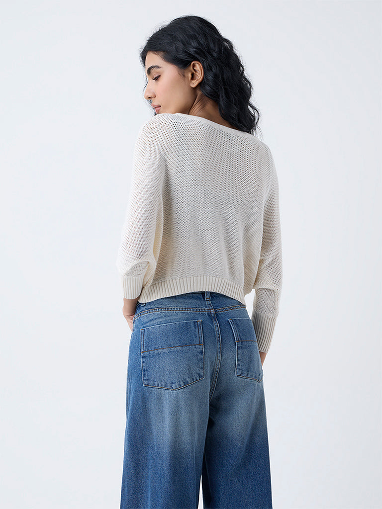 Nuon Blue Heart Embroidered Cotton Sweater