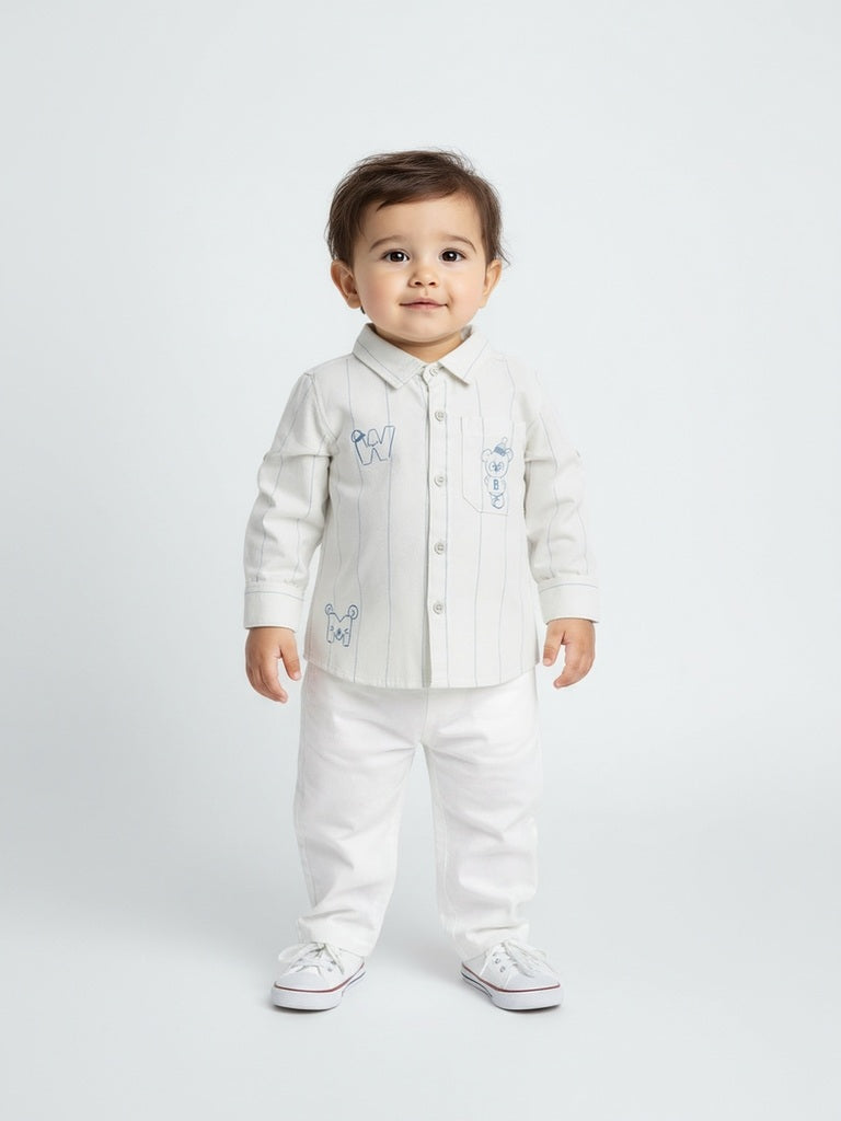Westside HOP Baby Boys Off-White Striped Cotton Shirt for Casual Wear Full View