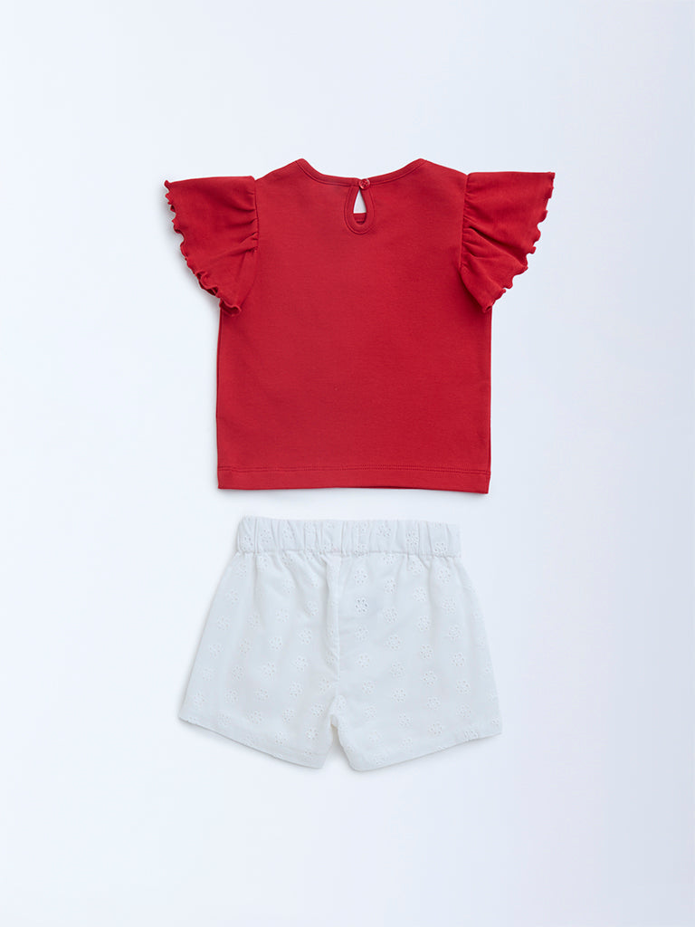 Buy HOP Baby Red Bow-Detailed Cotton Top and Shorts Set from Westside