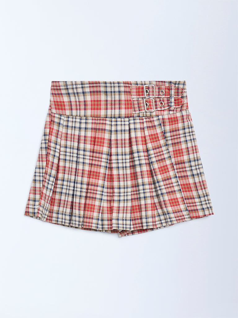 HOP Girls Red Tartan Check A-Line Skorts