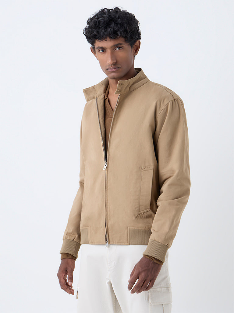 WES Casuals Beige Solid Relaxed-Fit Cotton Jacket
