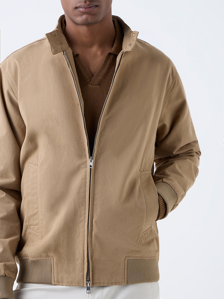 WES Casuals Beige Solid Relaxed-Fit Cotton Jacket