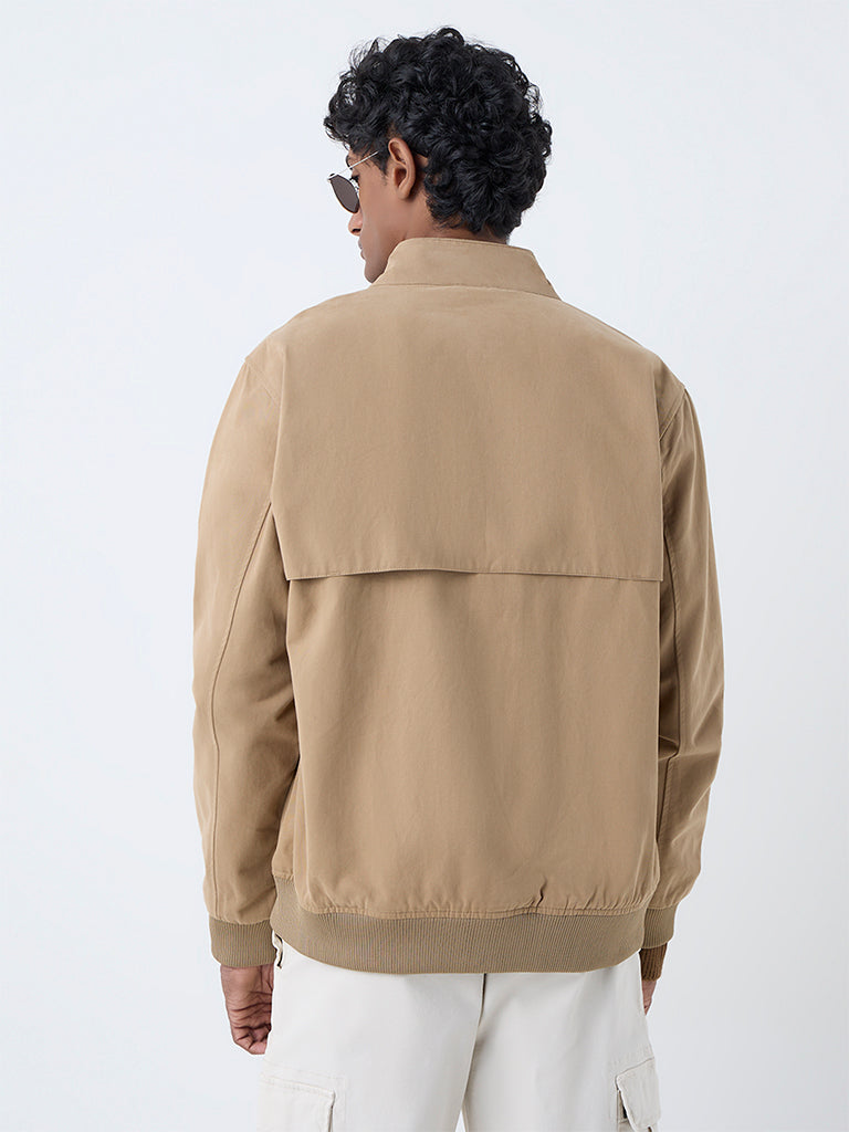 WES Casuals Beige Solid Relaxed-Fit Cotton Jacket
