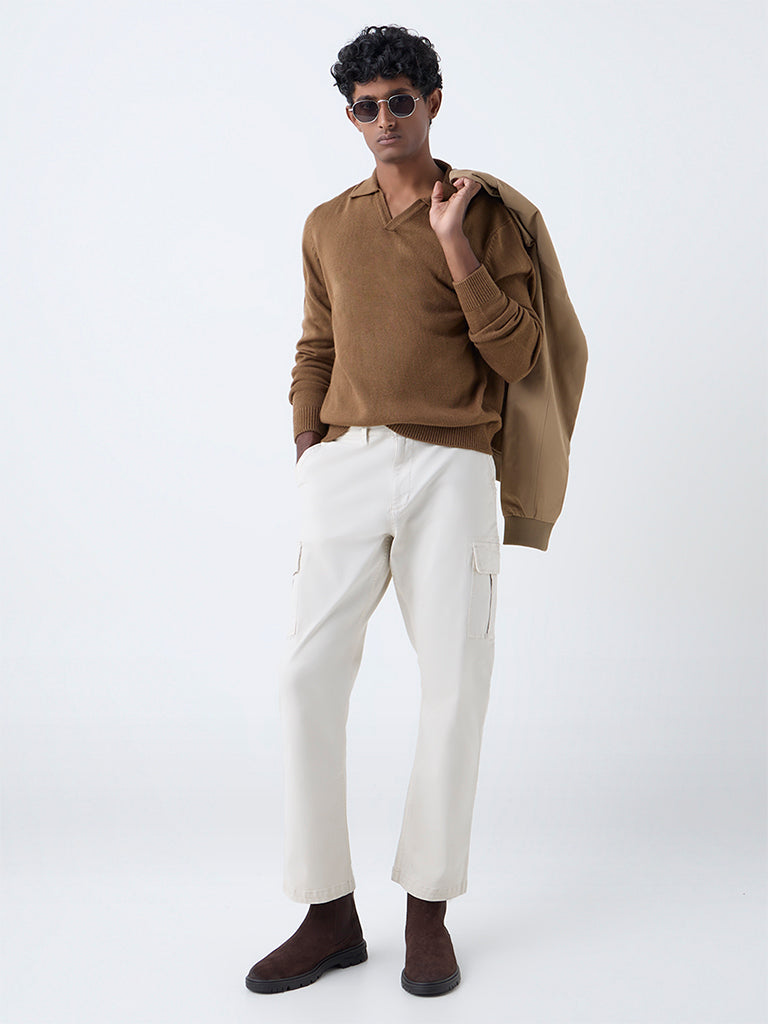 WES Casuals Brown Solid Relaxed-Fit Sweater