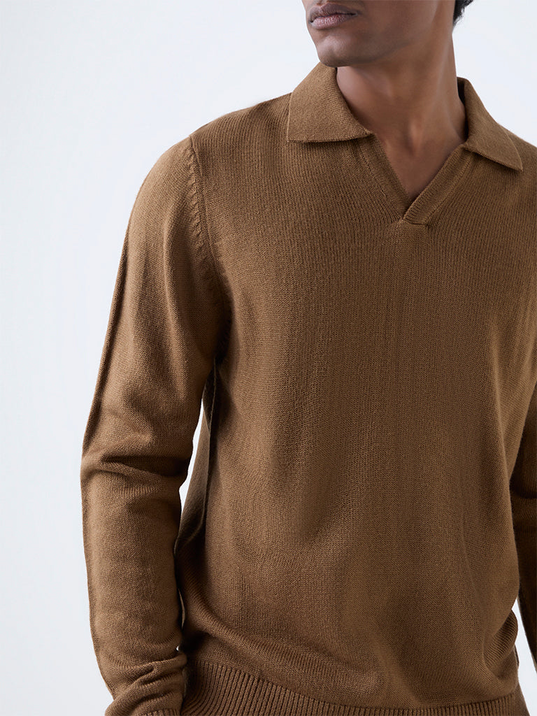 WES Casuals Brown Solid Relaxed-Fit Sweater