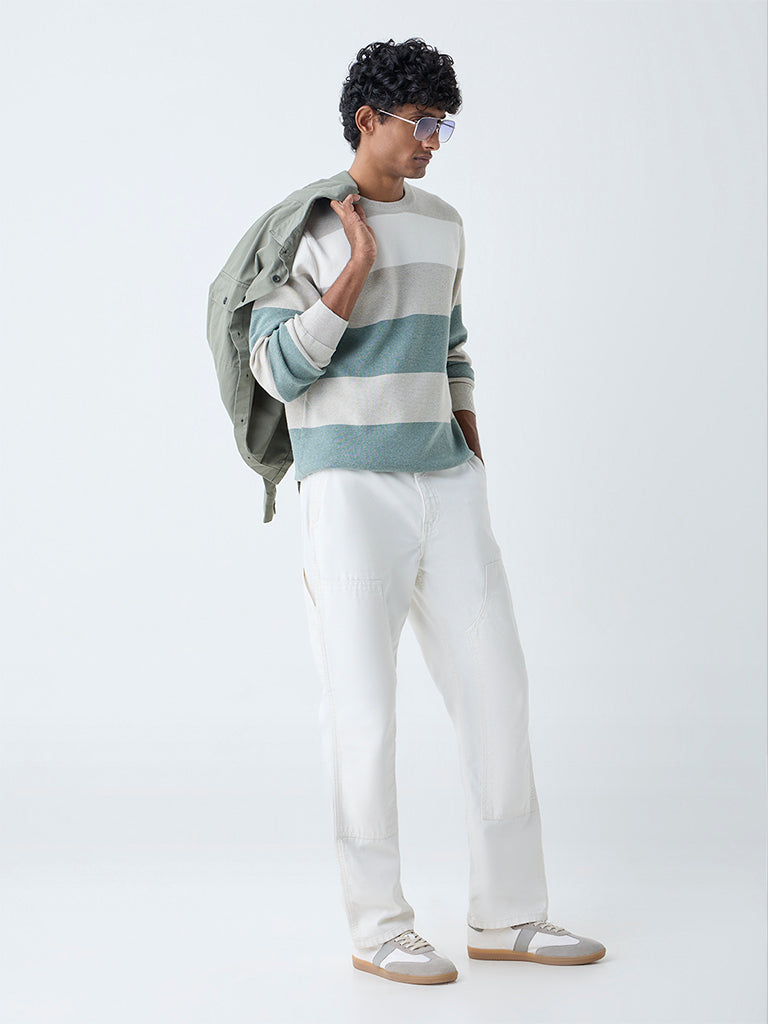 Westside WES Casuals Men's Multicolour Relaxed-Fit Cotton-Blend Sweater for Winter Wear Full View