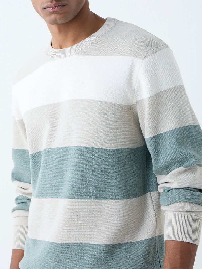 Westside WES Casuals Men's Multicolour Relaxed-Fit Cotton-Blend Sweater for Winter Wear Zoomed View