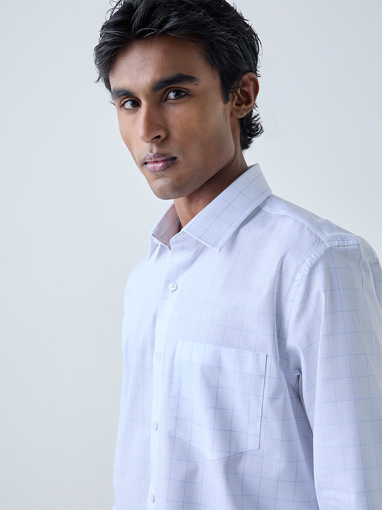 Westside WES Formals Men's White Checkered Slim-Fit Cotton Shirt for Work Wear Zoomed View