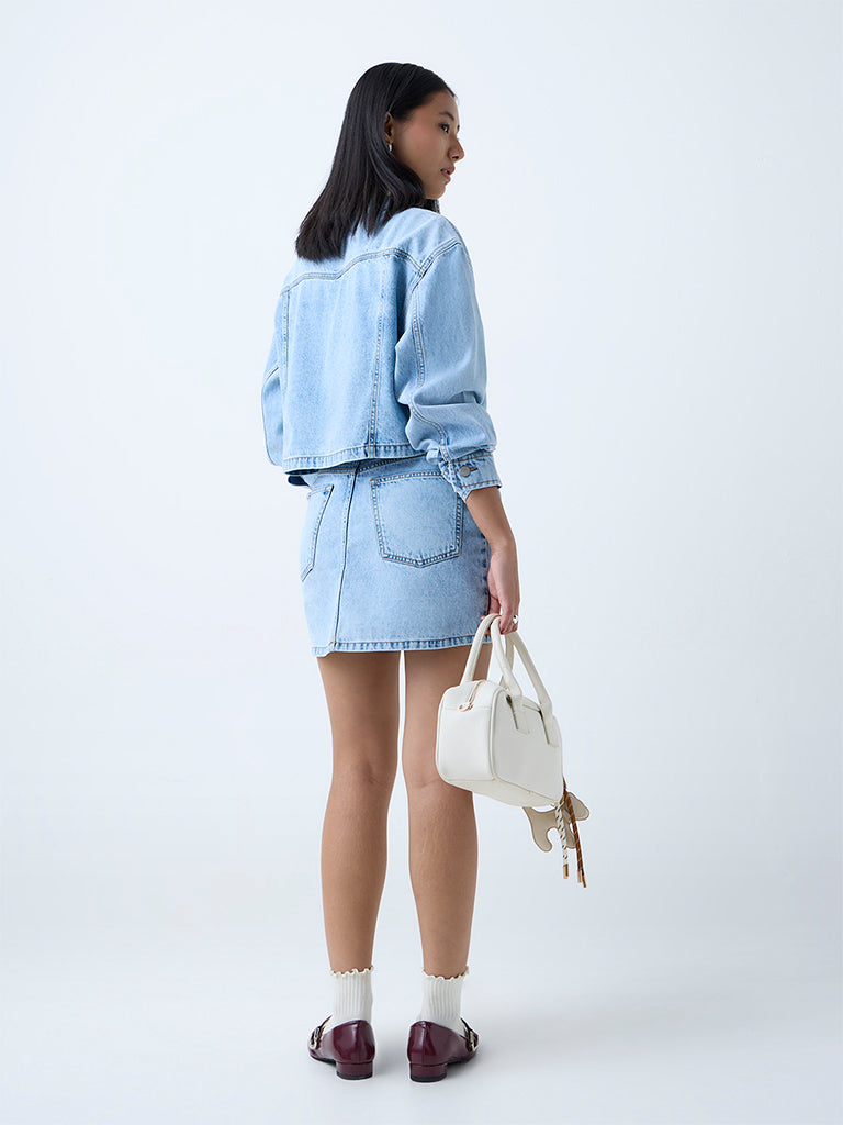 Nuon Blue Stud-Detailed Mid-Rise Denim Skirt