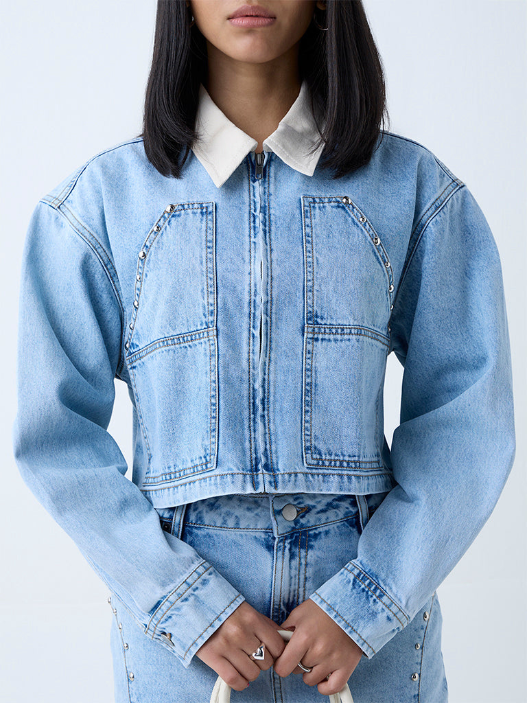 Nuon Blue Stud-Detailed Denim Jacket