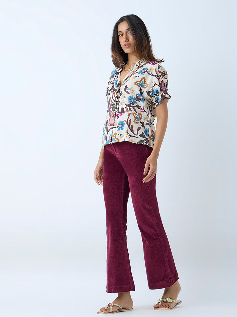 Westside LOV Women's Multicolour Botanical Design Shirt for Casual Wear Full View