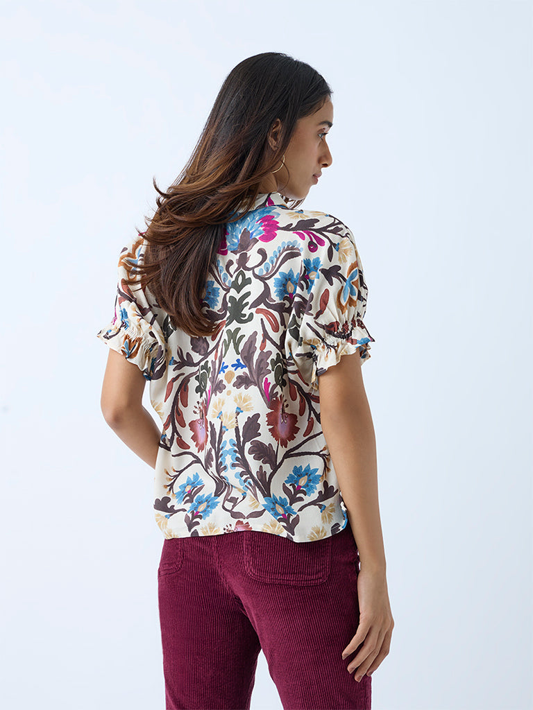Westside LOV Women's Multicolour Botanical Design Shirt for Casual Wear Back View