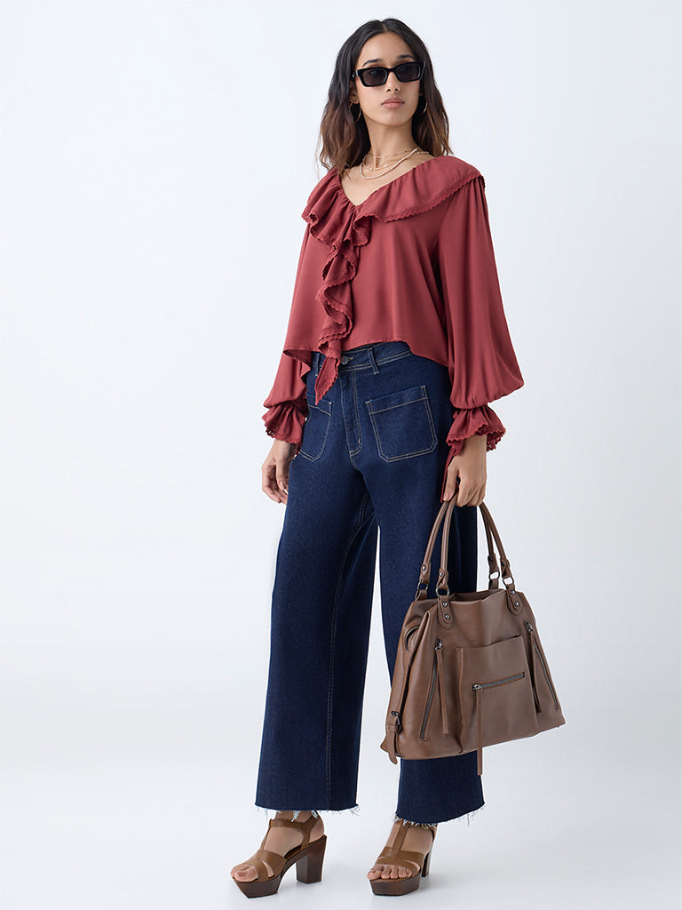 Westside LOV Women's Rust Ruffle-Detailed Top for Casual Wear Full View