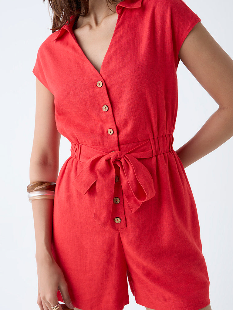 Westside LOV Women's Red Solid Playsuit for Casual Wear Zoomed View