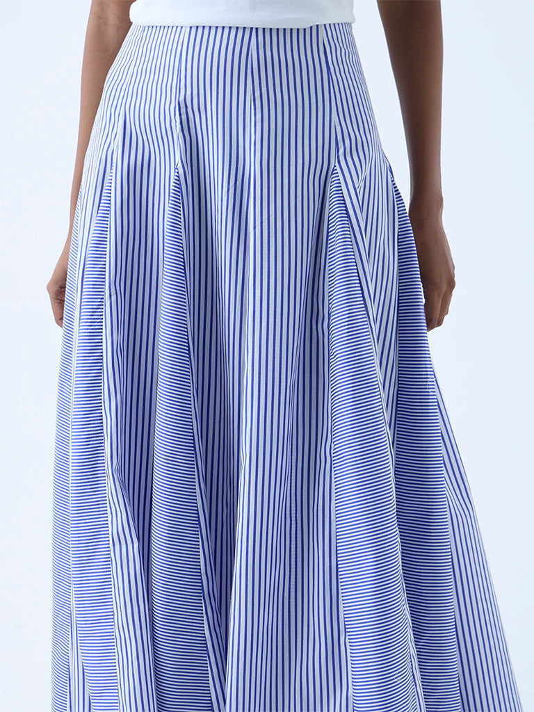 LOV Navy Striped High-Rise Cotton Skirt