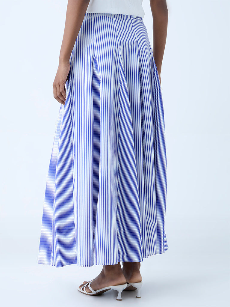 LOV Navy Striped High-Rise Cotton Skirt