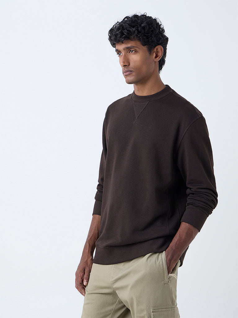 WES Casuals Dark Brown Relaxed-Fit Cotton-Blend Sweatshirt