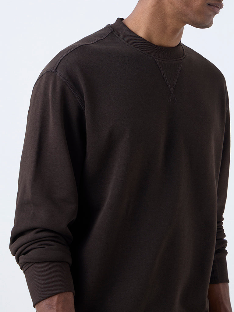 WES Casuals Dark Brown Relaxed-Fit Cotton-Blend Sweatshirt