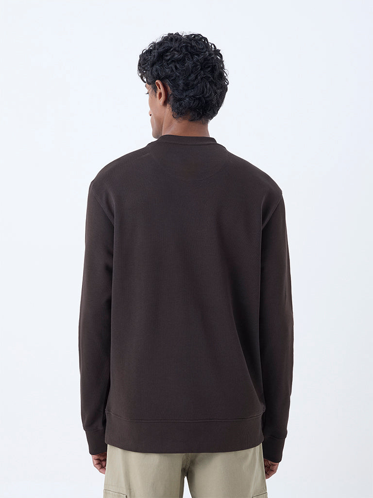 WES Casuals Dark Brown Relaxed-Fit Cotton-Blend Sweatshirt