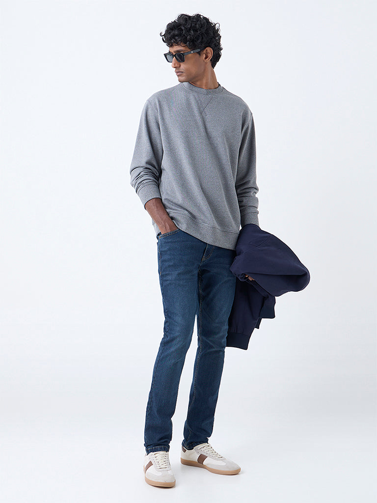 WES Casuals Grey Solid Relaxed-Fit Cotton-Blend Sweatshirt