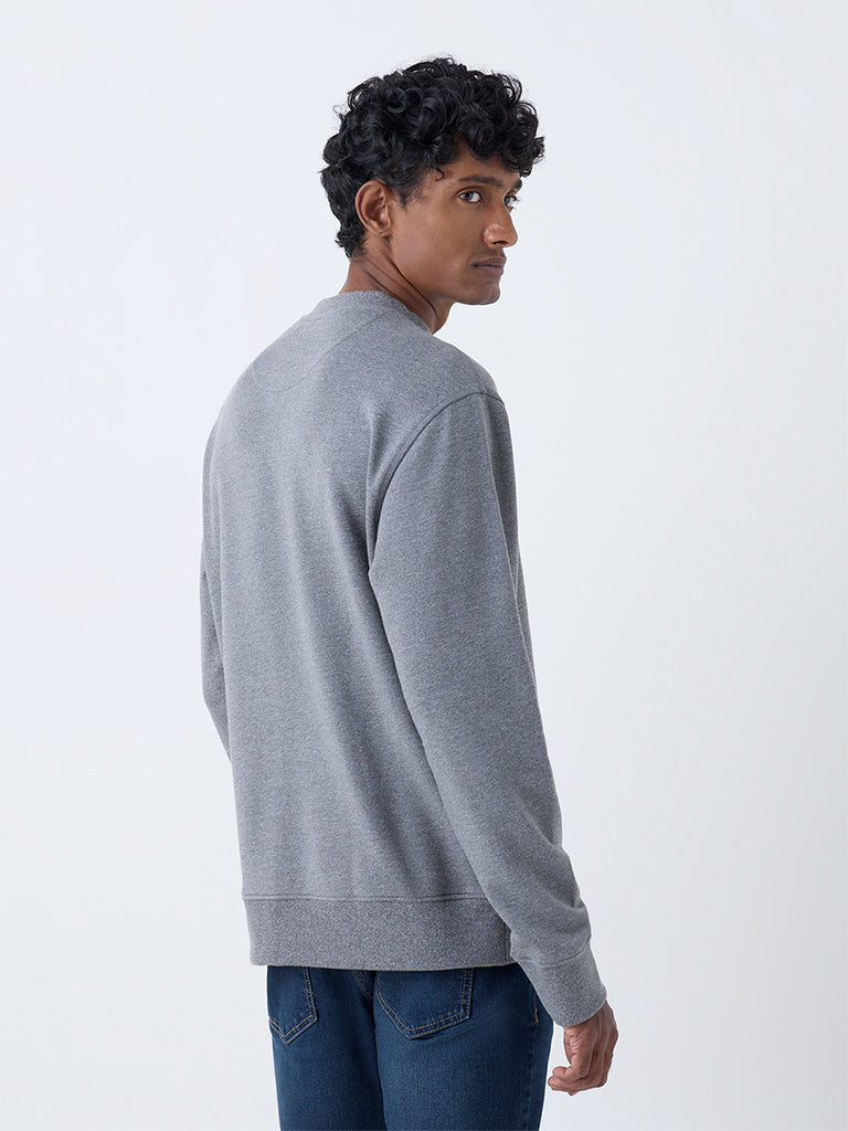 WES Casuals Grey Solid Relaxed-Fit Cotton-Blend Sweatshirt