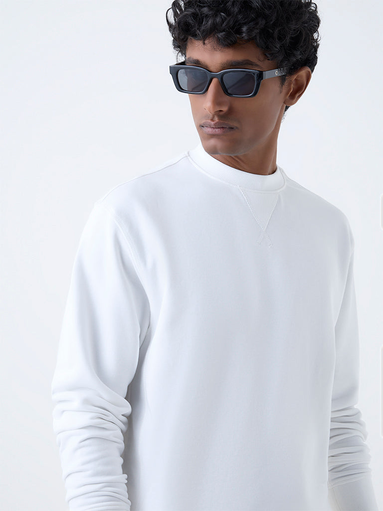 WES Casuals White Relaxed-Fit Cotton-Blend Sweatshirt