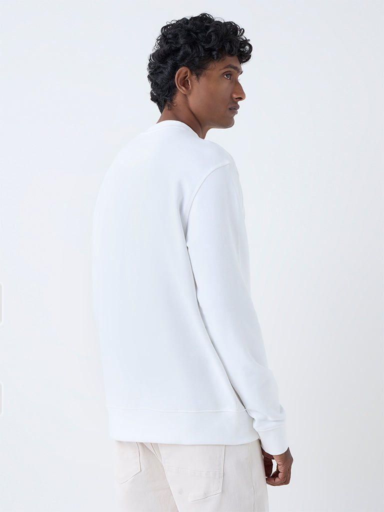WES Casuals White Relaxed-Fit Cotton-Blend Sweatshirt