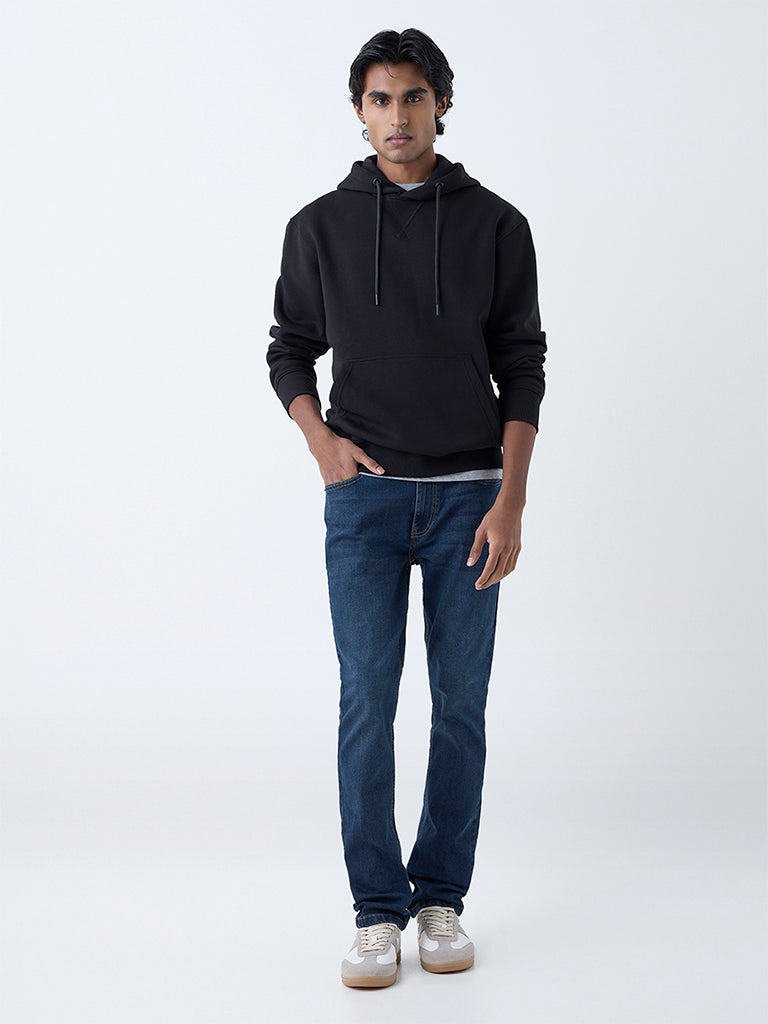 WES Casuals Black Solid Relaxed-Fit Cotton-Blend Hoodie