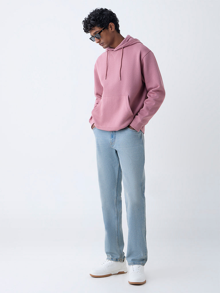 WES Casuals Dusty Pink Solid Relaxed-Fit Cotton-Blend Hoodie