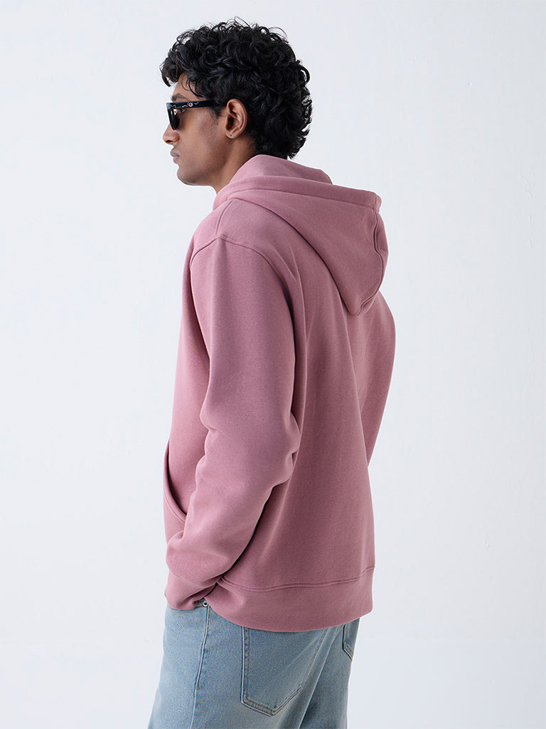 WES Casuals Dusty Pink Solid Relaxed-Fit Cotton-Blend Hoodie