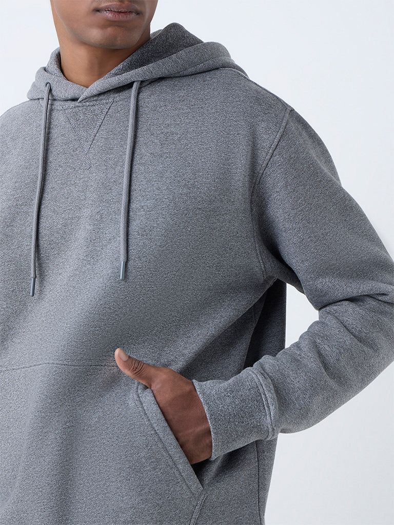 WES Casuals Light Grey Solid Relaxed-Fit Hoodie