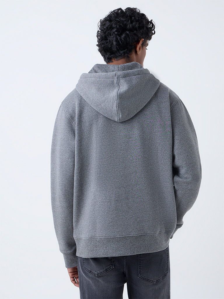 WES Casuals Light Grey Solid Relaxed-Fit Hoodie