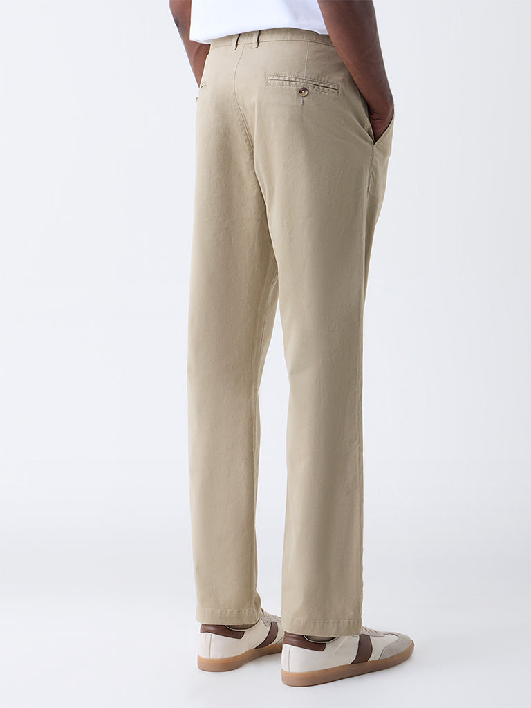 WES Casuals Taupe Relaxed-Fit Mid-Rise Cotton-Blend Chinos