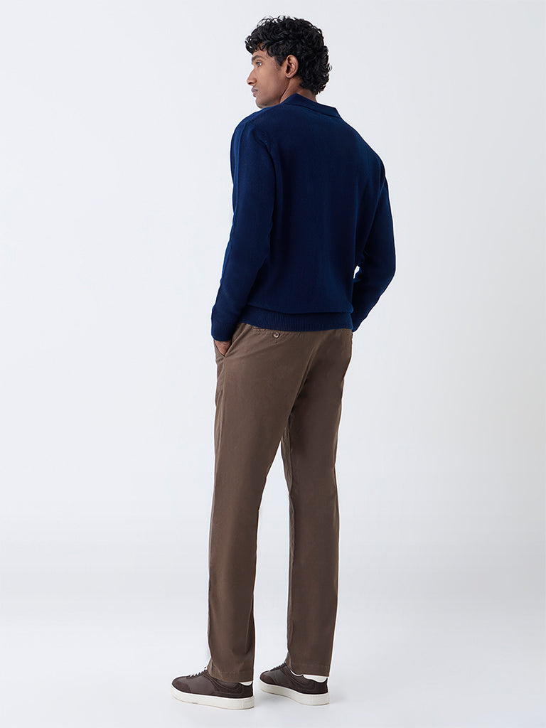 WES Casuals Brown Relaxed-Fit Mid-Rise Cotton-Blend Chinos