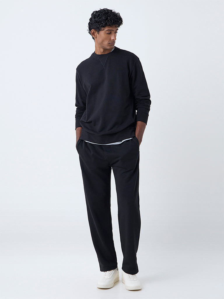 WES Casuals Black Relaxed-Fit Mid-Rise Cotton-Blend Pants