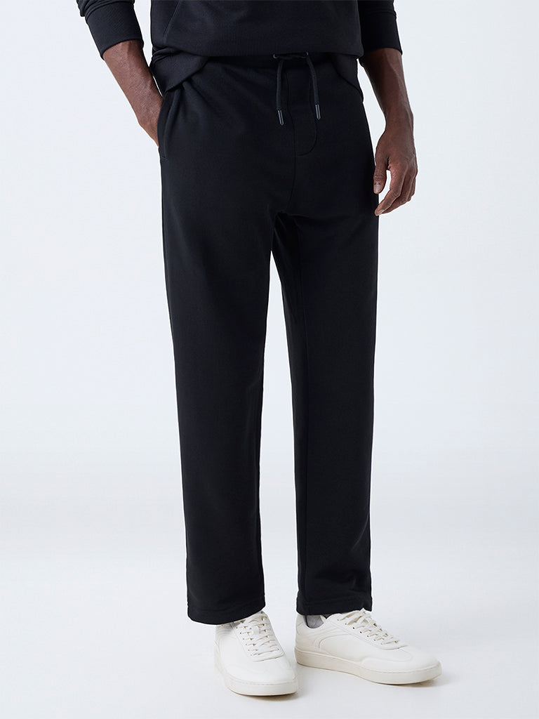WES Casuals Black Relaxed-Fit Mid-Rise Cotton-Blend Pants