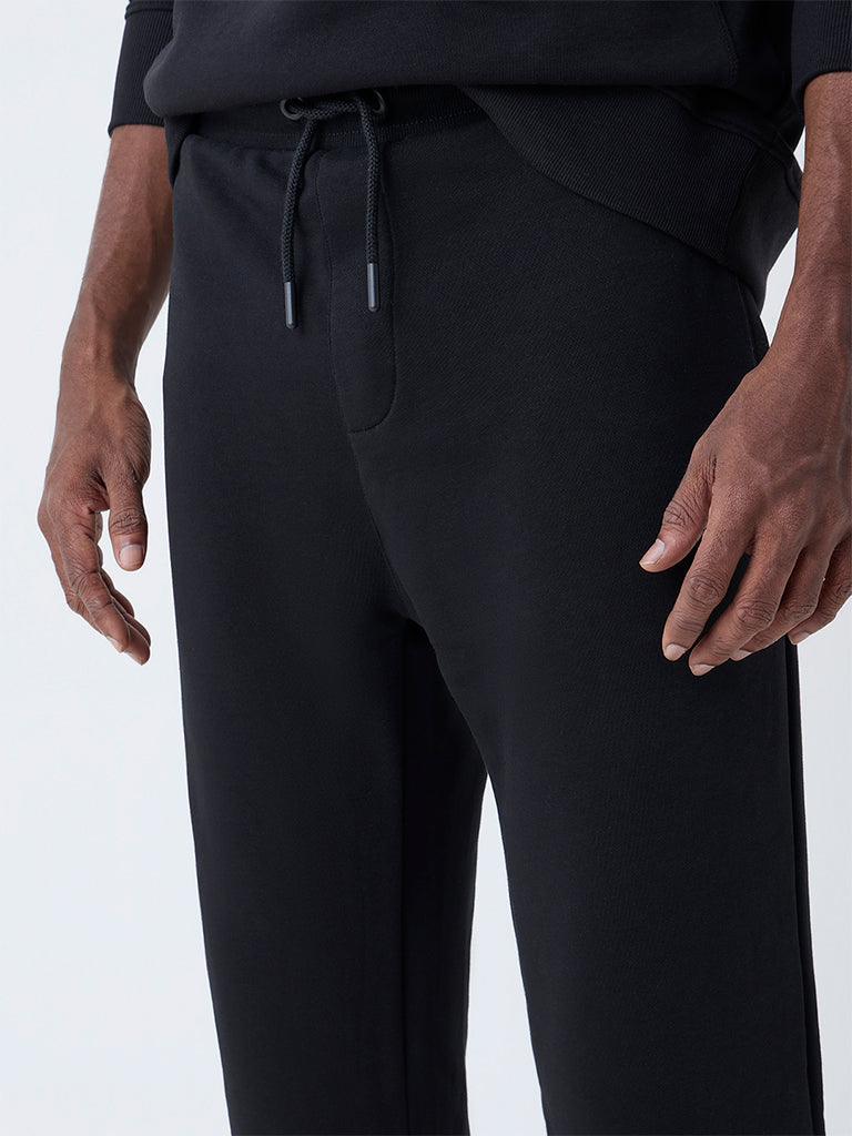 WES Casuals Black Relaxed-Fit Mid-Rise Cotton-Blend Pants