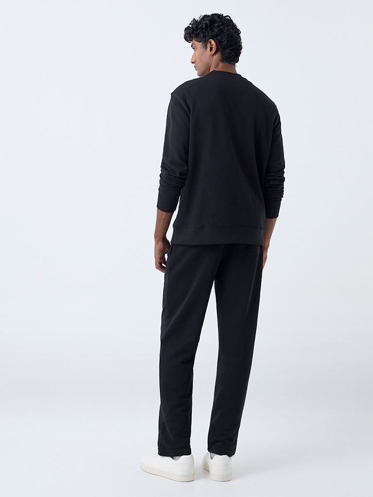 WES Casuals Black Relaxed-Fit Mid-Rise Cotton-Blend Pants