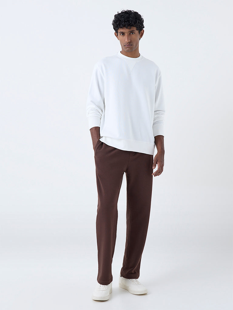 WES Casuals Brown Relaxed-Fit Mid-Rise Cotton-Blend Pants