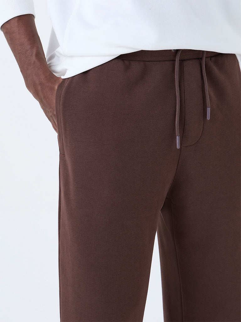 WES Casuals Brown Relaxed-Fit Mid-Rise Cotton-Blend Pants