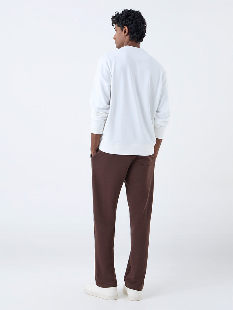 WES Casuals Brown Relaxed-Fit Mid-Rise Cotton-Blend Pants