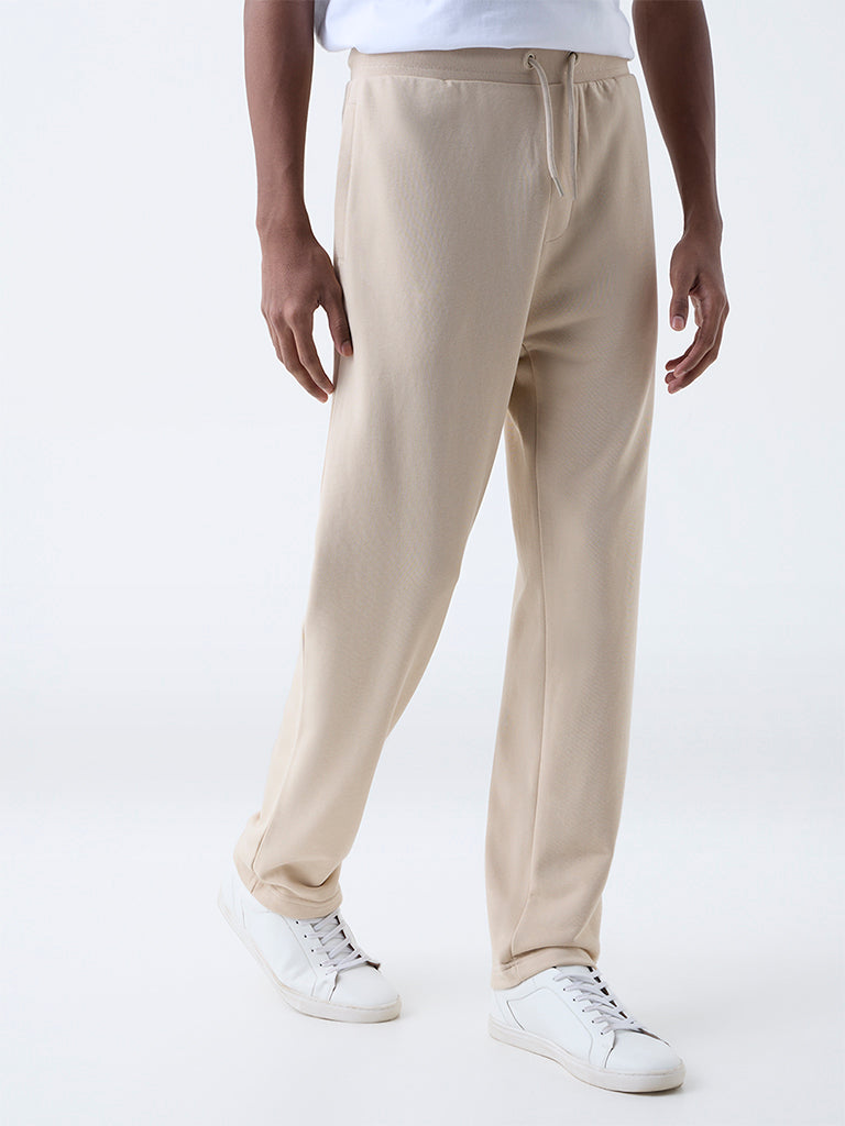 WES Casuals Beige Relaxed-Fit Cotton-Blend Track Pants