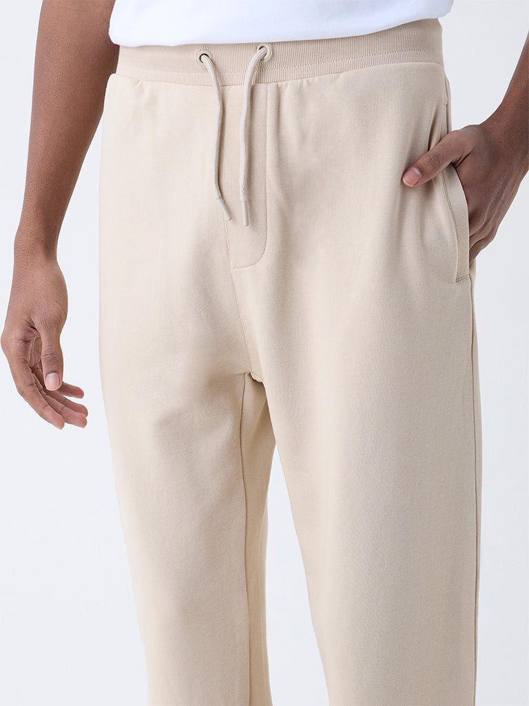 WES Casuals Beige Relaxed-Fit Cotton-Blend Track Pants