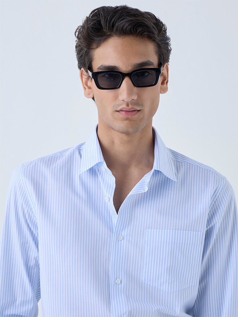 Westside WES Formals Men's Blue Stripe Patterned Slim-Fit Cotton Shirt for Work Wear Zoomed View
