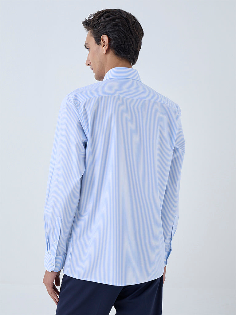 Westside WES Formals Men's Blue Stripe Patterned Slim-Fit Cotton Shirt for Work Wear Back View