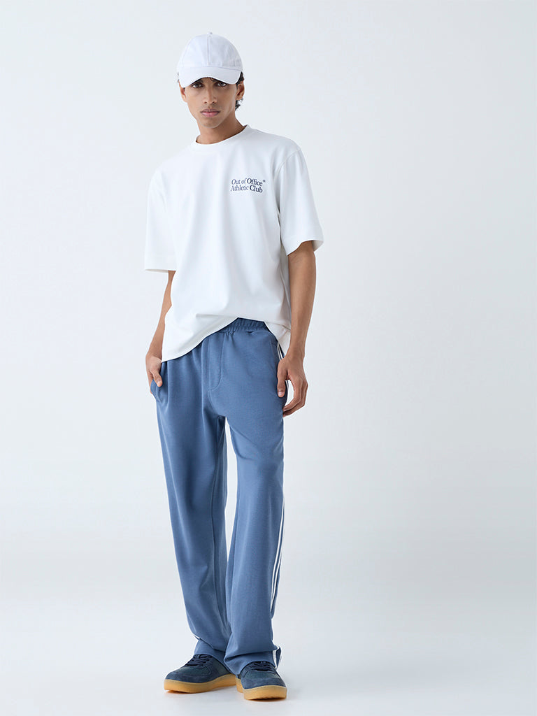 Westside Studiofit Men's White Printed Relaxed-Fit Cotton-Blend T-Shirt for Sports Wear Full View