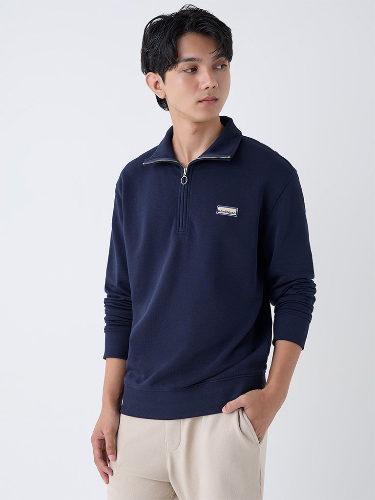 Studiofit Navy Relaxed Fit Three-Quarter Zip Sweatshirt