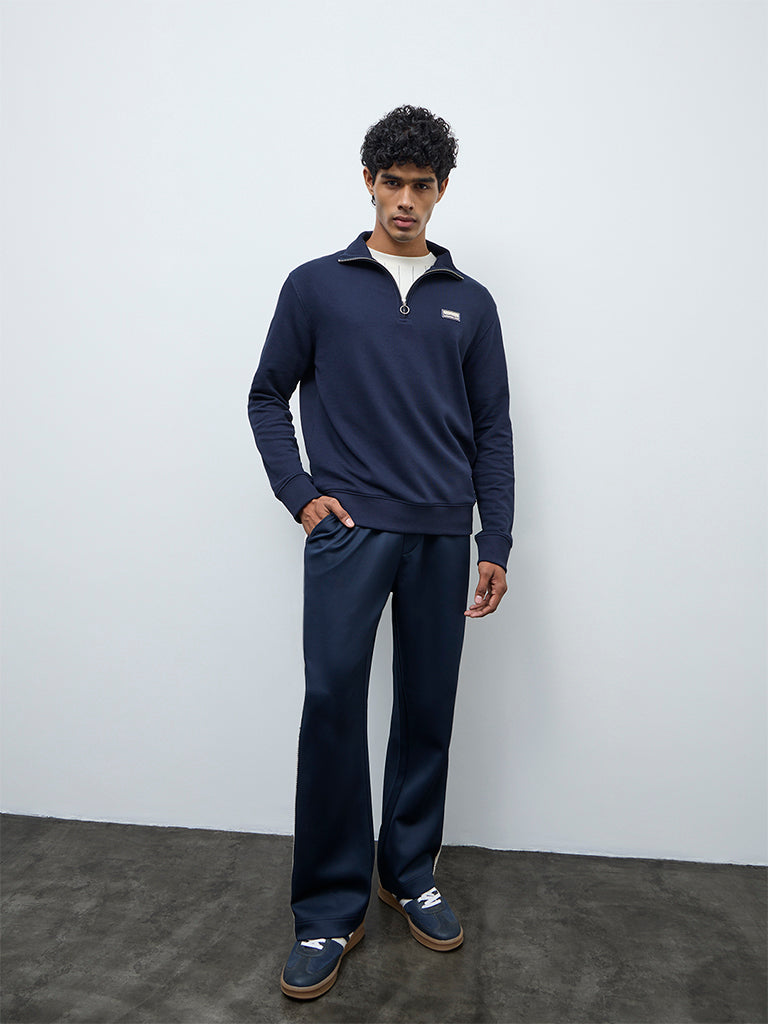 Studiofit Navy Relaxed Fit Three-Quarter Zip Sweatshirt