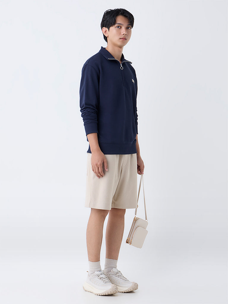 Studiofit Navy Relaxed Fit Three-Quarter Zip Sweatshirt