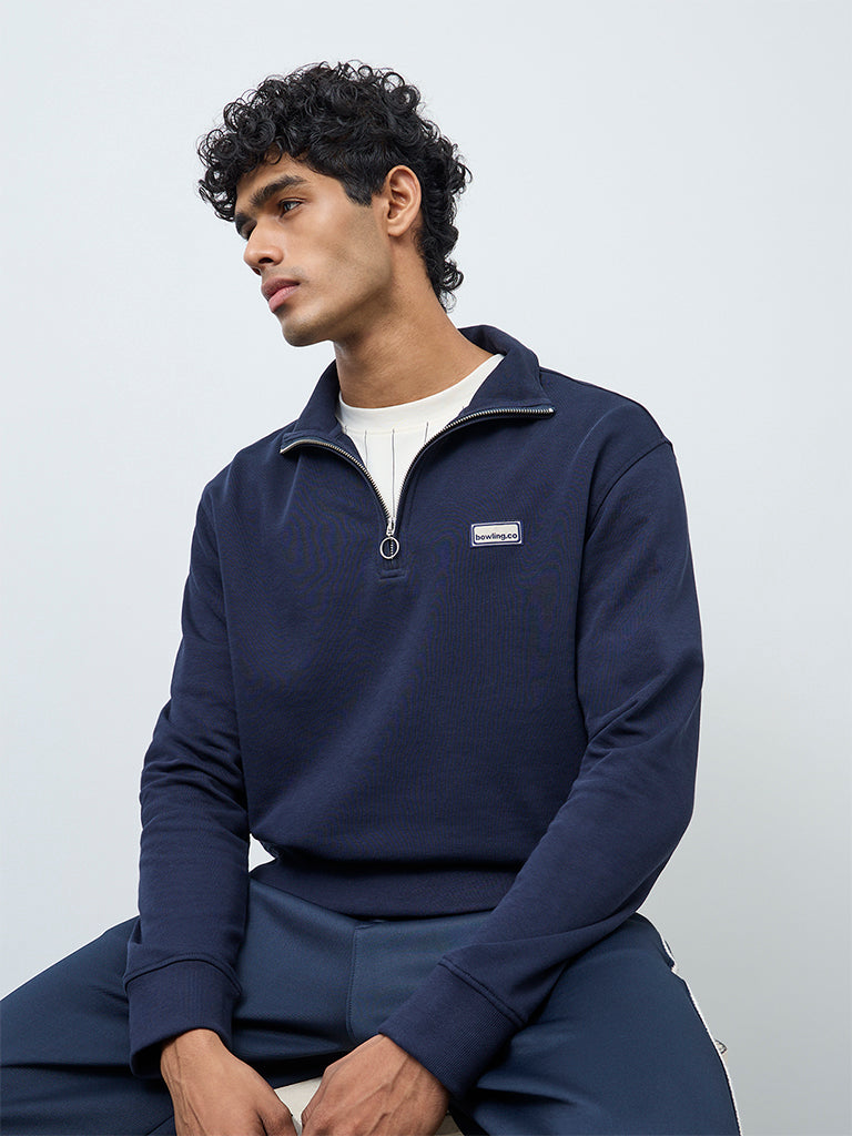 Studiofit Navy Relaxed Fit Three-Quarter Zip Sweatshirt